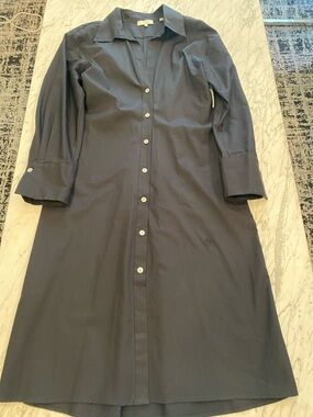 Vince Navy Button-Front Midi Shirt Dress